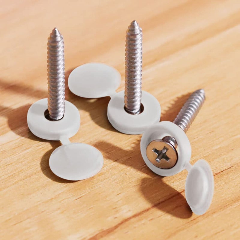 Glvaner M4 (80 pcs) White Color Collated Screws Caps Hinged Screw Cover Caps with 20 PCs #8 x 1-1/4" (4.2 x 32mm) Flat Head Wood Screws Stainless Steel 304 (18-8) for TV or Furnitures - Image 3